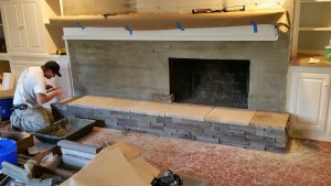 Brick fireplace installing dry stack